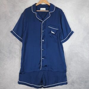 Peter Alexander Pajama Set Womens Large Blue Satin Dachshund Short Sleeve Shorts